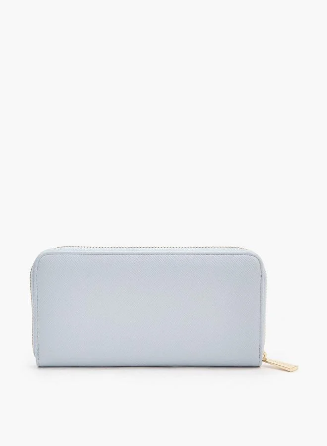 Flora Bella By Shoexpress BLUE Logo Textured Zip Around School Wallet - 19x2.5x9.5 CM for Women | Best Price UAE